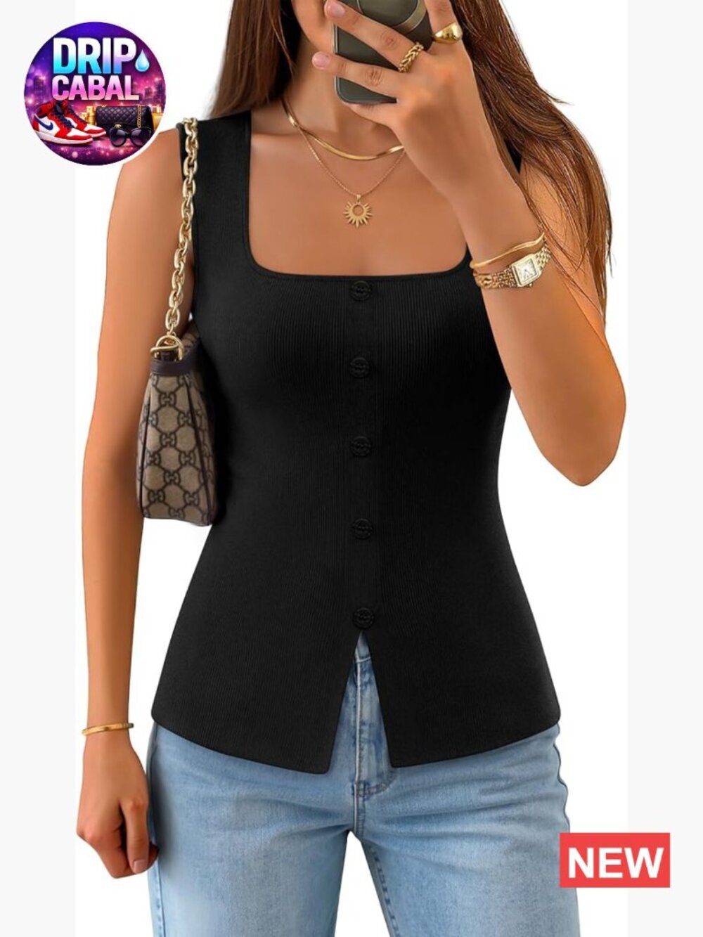 Sleeveless Square Neck Ribbed Knit Sweater Vest Tank Top Slim Fit Casual Trendy